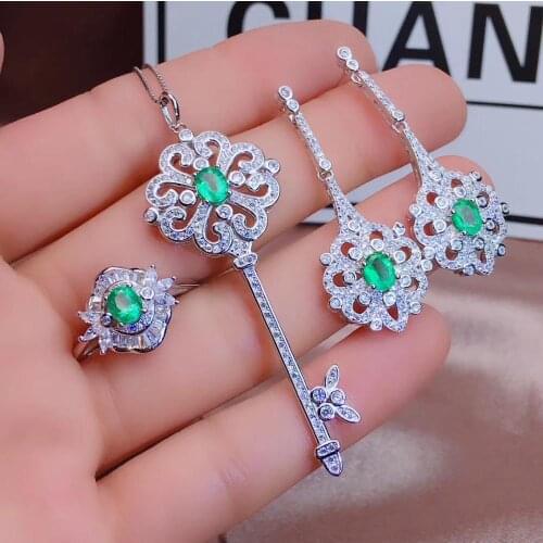Columbia Emerald Gemstone Simple Jewelry Set Real 925 Sterling Silver Green Stone Wedding Jewelry for Women