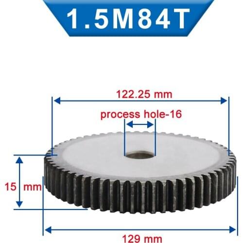 1 Piece 1.5M Spur Gear84/85/86/87 Teeth 16 mm Process Hole Pinion Gear Low Carbon Steel Material Flat Gear Total Height 15 mm