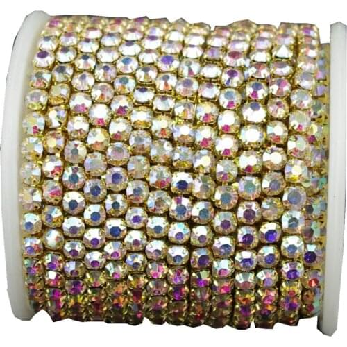 10 Yards Crystal AB Rhinestone Close Gold Chain SS6 to SS18 intensive diy wedding dress accessories