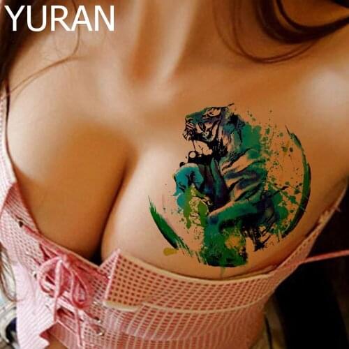 25 Style Watercolor Blue Tiger Temporary Tattoos Stickers Women Chest Arm Tattoos Moon Waterproof Tatoos Fake Body Art Drawing