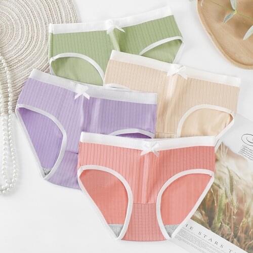 3Pcs Cotton Panties Womens Underwear Skin-friendly M-2XL Soft Seamless Underpants Cute Bow Panty Solid Color Lingerie Women