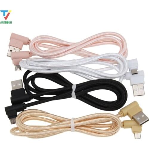 300pcs 0.25m 1m 2m 3M Micro 5pin 8pin TypeC 2side 90 Degree L-shaped cloth Braided cable Date Sync Charger Cable for smartphone