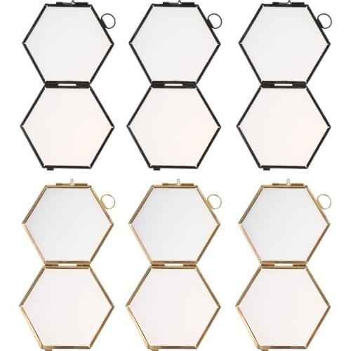 6x Vintage Style Hexagon Metal & Glass Picture Photo Frame Hanging Frame