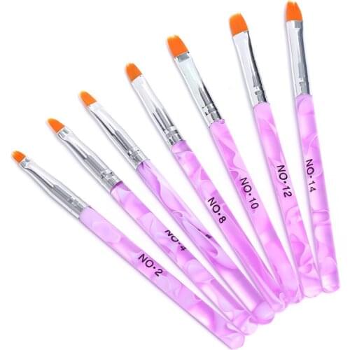 7 Sizes Nail Art Brush Flat Pen Drawing Painting Tips Dust Clean Builder Acrylic UV Gel Polish Extension Design Tools Manicure