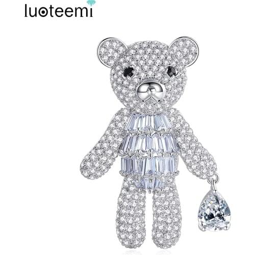 LUOTEEMI Cute White Bear Woman Brooch Pins Animal Creature Spilla Da Donna Pins Cubic Zirconia Jewelry Free Shipping Friend gift