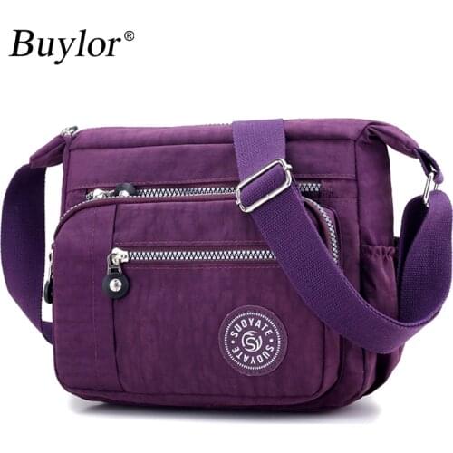 Buylor Crossbody Bag Casual Nylon Handbags Waterproof Cloth Shoulder Bag Solid Messenger Bag Printing Wallet Purse
