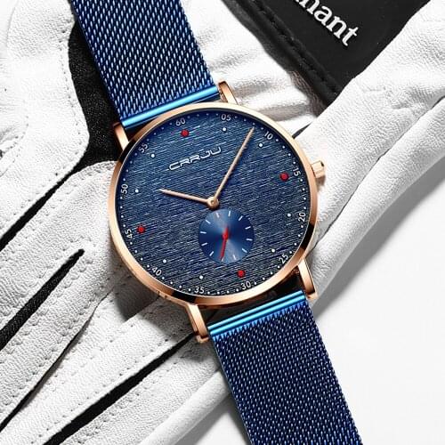 CRRJU Minimalist Mens Fashion Ultra Thin Watches Simple Men Business Stainless Steel Mesh Belt Quartz Watch Relogio Masculino
