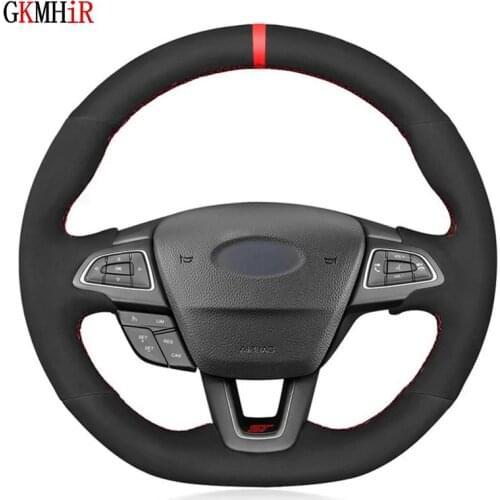 Soft Black Suede Car Steering Wheel Cover For Ford Focus (RS | ST | ST-Line) 2015-2018 Kuga (ST-Line) Ecosport (ST-Line)
