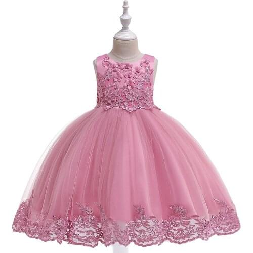 Elegant Flower Girls Dress Kids Applique Bodice with Tulle Dress Formal Performance Wedding Party Kids Clothing