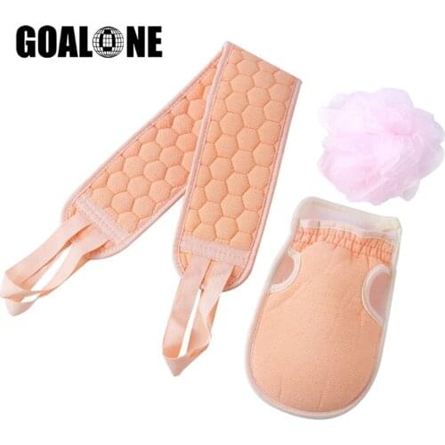 GOALONE 3Pcs Exfoliating Gloves Back Scrubber Shower Flower Practical Bath Spong Body Brush Body Shower Massage Cleaning Tools