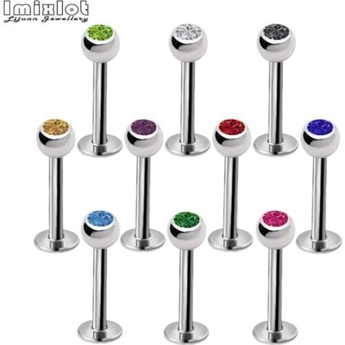 10PCS Surgical Steel Crystal Rhinestone Labret Stud Lip Piercing Ear Cartilage Tragus Helix Ring Fashion Body Jewelry