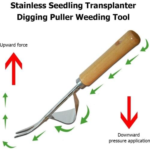 Garden Weeder Tool Lawn Digging Puller Hand Weed Remover Grass Root Puller Garden Wood Handle Stainless Steel Weeding Removal