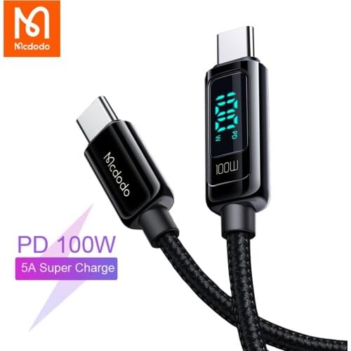 Mcdodo 100W USB Type C Cable Fast Charging With Digital Display LED Data Cord Super Fast Charger For Huawei Xiaomi Samsung Cable