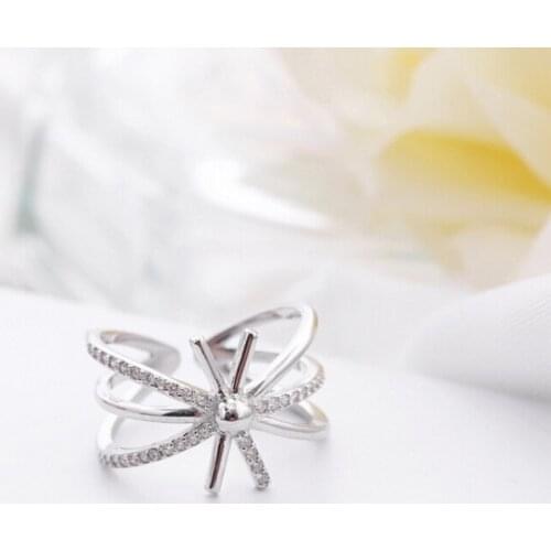 Literary Flower Mosaic Sweet 925 Sterling Silver Wild Temperament Personality Fashion Female Resizable Opening Rings SRI159