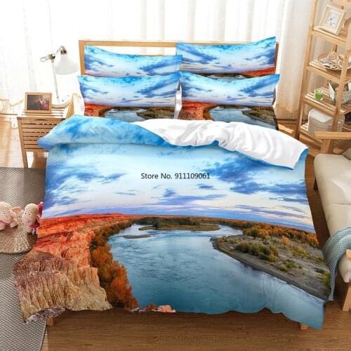 Colorful Aurora Bedding Set Duvet Cover Set Pillowcase 3d Bedding Linen Queen Size Blue Sky Baiyun Lake Landscape Bedding Set