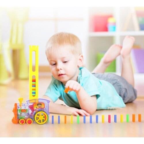 Creative Domino Set Toy Train Blocks with Automatic Laying Function Kids Colorful Dominoes Blocks Game Educational DIY Toy Gift