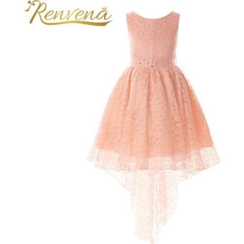 Summer Girls Dresses Elegant High Low Embroidered Lace Dress Princess Wedding Party Flower Girls Dress First Communion Clothing