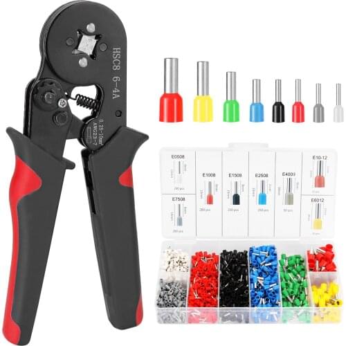 HSC8 6-4 0.25-10m㎡ AWG23-7 Ferrule Crimping Tool Kit High Hardness Crimper Plier with 1200pcs Wire Ferrules Crimp Ends Terminal