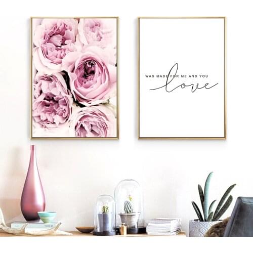 Nordic Pink Flower Picture Wall Art Canvas Painting Decoration Quotes Posters and Prints Decorative Pictures Modern Home Decor