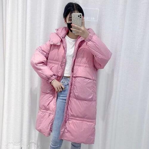 2021 New Winter Women White Duck Down Coats Warm Parkas Female Puffer Jackets Thickness Long Solid Color Hooded Ladies Outerwear