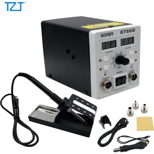 TZT 2 In 1 Rework Station Dual Display SMD Rework Soldering Station Hot Air SONER-8786D