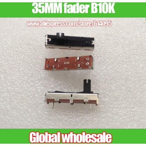 10pcs 35mm Single Direct Potentiometer Slider Potentiometer B10K / With White Point / With Midpoint / Handle Length 10mm 3 Feet