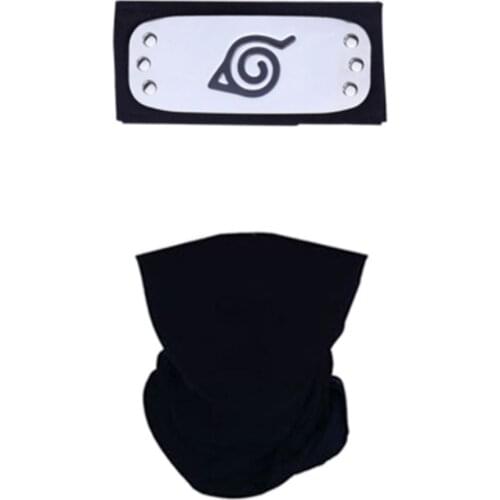 Anime Konoha Village Kakashi Headband Cosplay Costumes Accessories Props Akatsuki Anime Toys Ninja Headwear Necklace Ring Set
