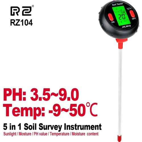 RZ Soil Tester Moisture Meter Digital Environmental Thermometer Monitor Sunlight PH Temperature Humidity Gardening Soil Detector