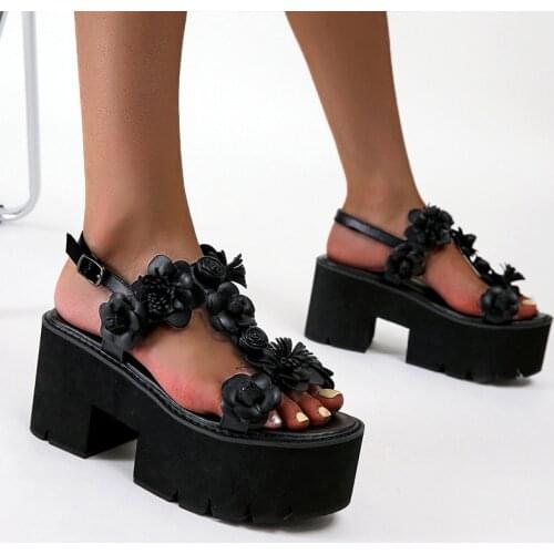 Roman Shoes Summer womens Gladiator Sandals Woman Wedges High Heels Summer Sandals flower Demonia shoes white platform sandals