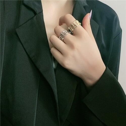 SRCOI 2020 New Simple Irregular Geometric Metal Opening Rings Multi-layer Hollow Weave Beans Adjustable Ring Punk Women Jewelry