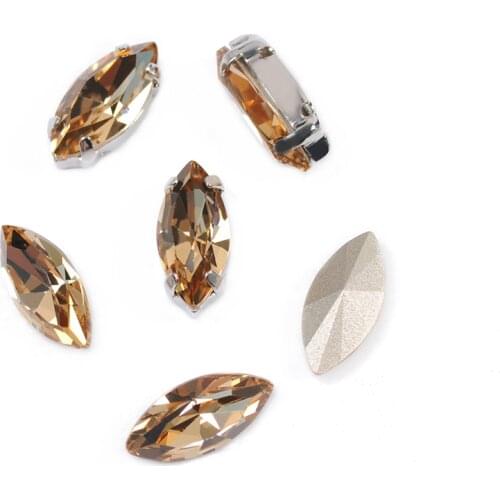 Light Colorado Topaz Navette Silver Gold Frame setting sewing glass strass sew on rhinestone diamantes Montees jewels beads