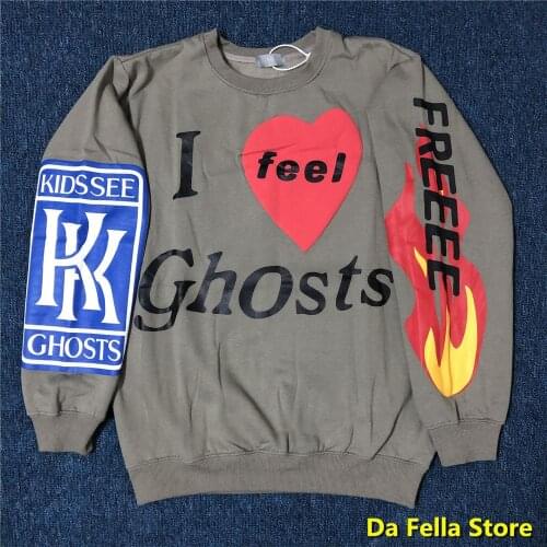 Light Grey I Feel Ghost Hoodie Kanye West KID CUDI Sweatshirts KID SEE GHOST Los Angeles Hoodies Asian Size Men Women Streetwear
