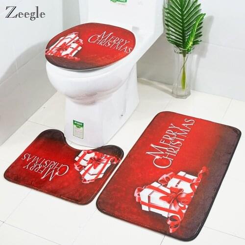 Zeegle Bath Mat Bathroom Carpet Christmas Floor Mat Absorbent Toilet Rug Non-slip Shower Mat Cushion Toilet Seat Cover