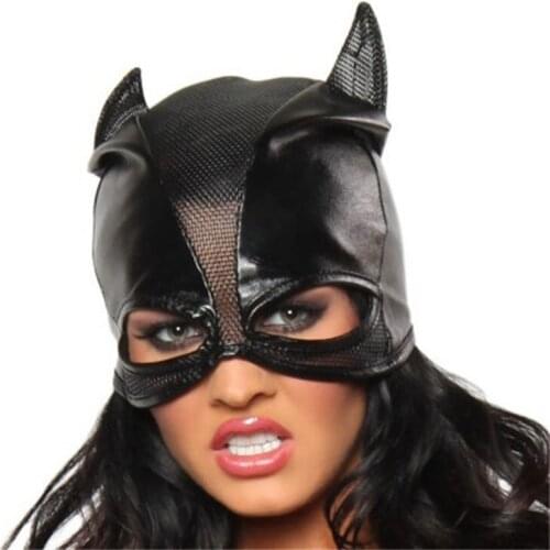 Halloween Costumes Patent PU Leather Black Hat Elastic Cat Women Hats Cosplay Costume Cap Headgear Party Sexy Skullies Beanies
