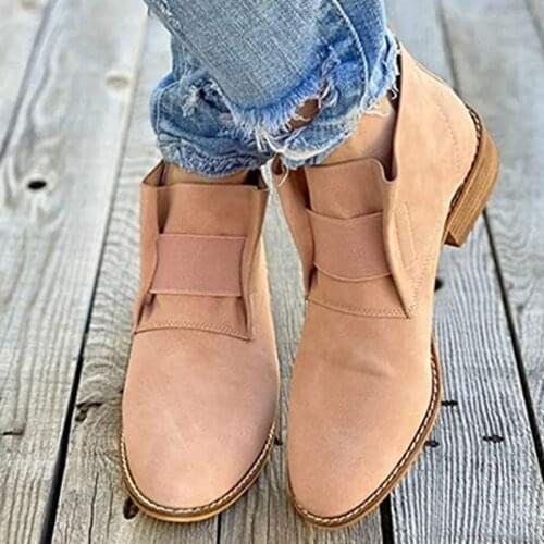 2021 Women Ankle Boots Pointed Toe Non-Slip Low Heels Fashion Office Ladies Shoes Flock Casual Comfort Breathable Females Shoes