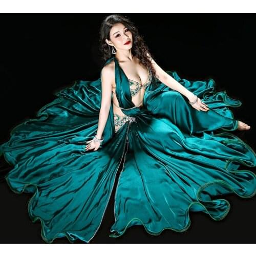 Fashion Rhinestone Beading Bra Long Placketing Skirt Sexy Belly dance 2pcs set for Women/female Costume performance wears YC048