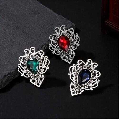 10 pcs/lot water drop wine red vintage green deep navy blue crystal glass beads charm retro old alloy brooch jewelry for woman