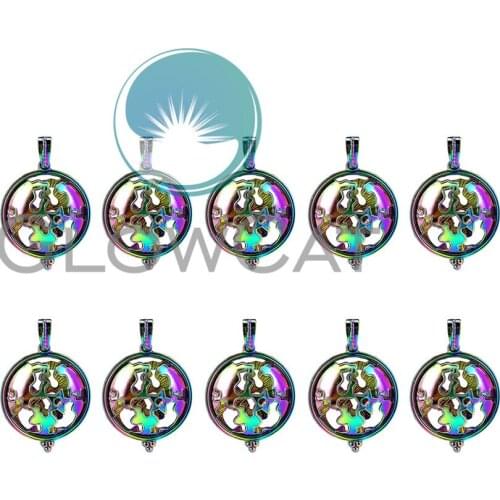 10X C828 Rainbow Colors World Map Beads Cage Perfume Essential Oil Diffuser Pearl Cage Magnetic Buckle Locket Pendant