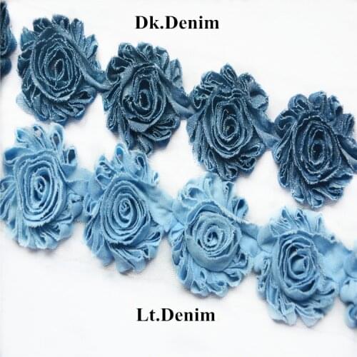 15 yards/ lots , 2.5'' denim shabby flower for apparel hair fashion accessories for girls headband