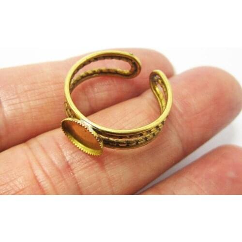 Brass Rings finger rings adjustable 20mm Boho brass rings with cabochon setting R860