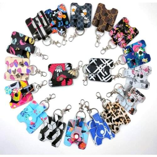 5set Portable Squeeze Bottle Empty Leakproof Plastic Travel Bottle for Hand Sanitizer with Leather Keychain Holder Bathroom