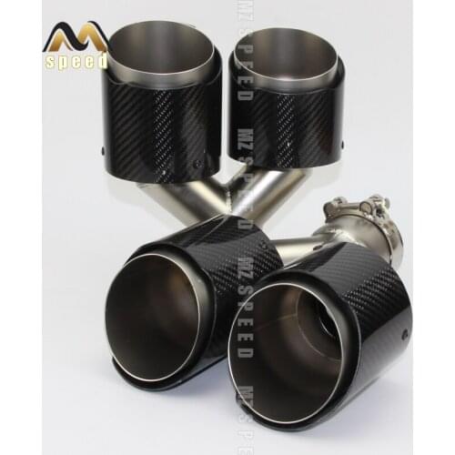 Car Accessories 304 stainless steel polished and glossy carbon fiber y-type double outlet straight edge exhaust pipe tailpipe