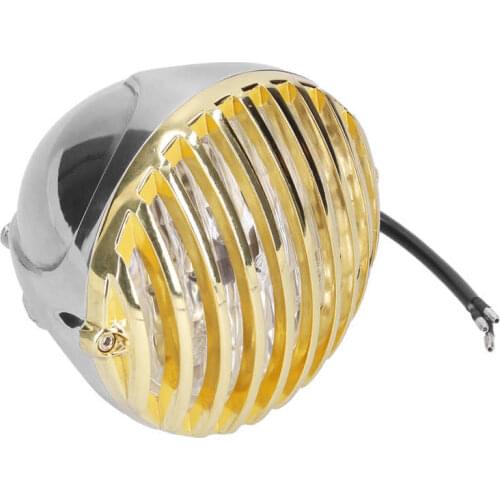 Car Accessories Auto Styling 12V 5in Round Headlight with Golden Grill Silver Hosing Fit for All Retro Motorcycles M10 Thread