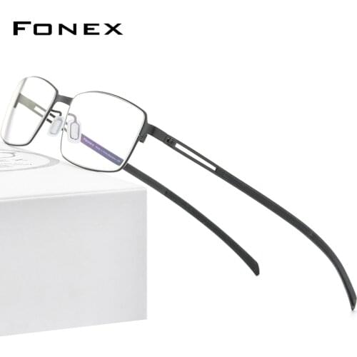 FONEX Titanium Alloy Glasses Men Square Myopia Prescription Optical Eyeglass Frame 2021 New Korean Screwless Eyewear F1011