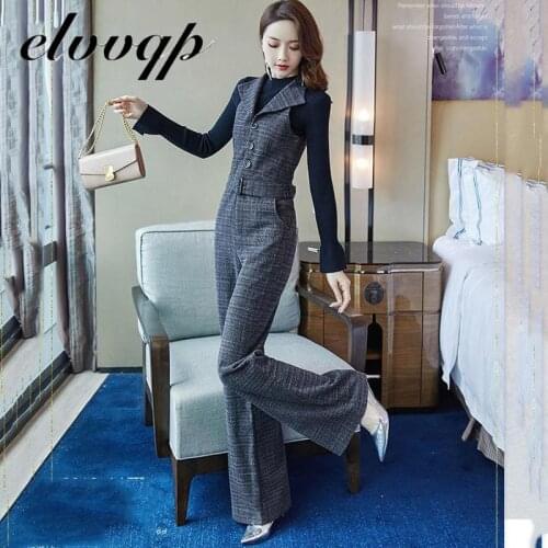 Spring New Womens Woolen Overalls Wool Jumpsuit For Office Ol Lady Elegant Business Suit Wide Leg Pants Women Fashion Clothing