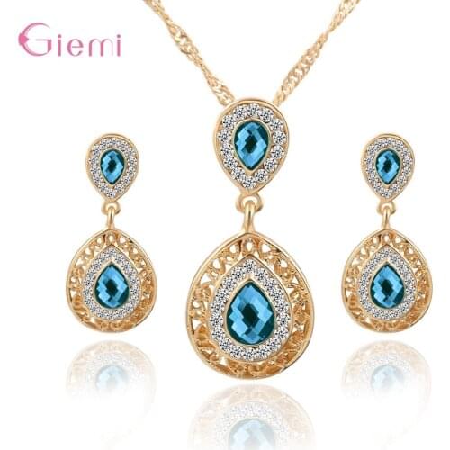 Fashion Exaggerated Temperament Necklace Earring Set Gold Color Crystal Wedding Bridal Jewelry Sets For Women Accessories Party