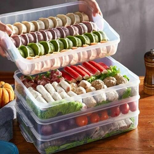 Refrigerator Food Storage Box Kitchen Accessories Organizer Fresh Box Dumplings Vegetable Egg Holder Stackable Microwave