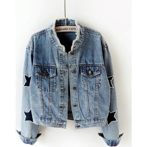 Korean Beaded Star Short Jeans jacket Loose Long-sleeve Denim jacket Women 2020 New Spring autumn Fashion Denim coat Female Tops