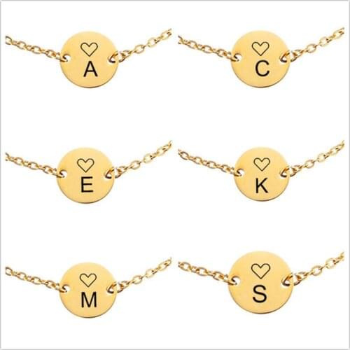 Creative letter customization Name Bracelet Stainless Steel Gold Color Round Disc Charm Bracelets for Women Men Jewelry Gift