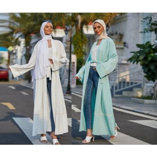 KUCLUT 2021 New Pure Color Open Abaya Kimono Dubai Turkey Kaftan Muslim Cardigan Abayas Ladies Casual Robe Femme Caftan Islamic